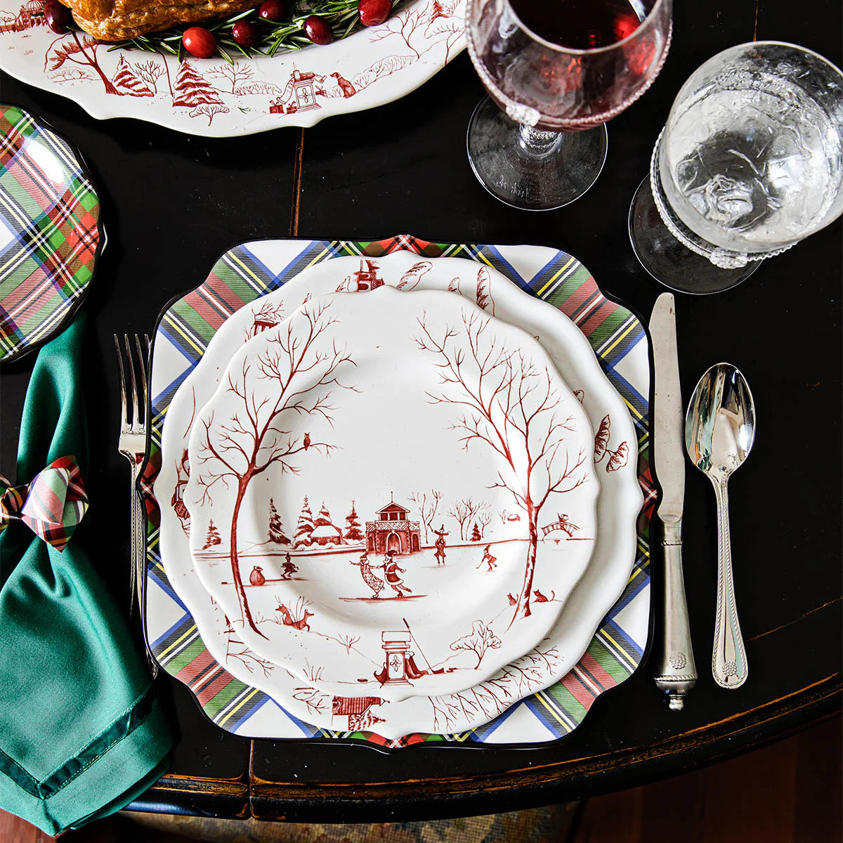Juliska Country Estate Winter Frolic Ruby "The Claus' Christmas Day" Dessert/Salad Plate