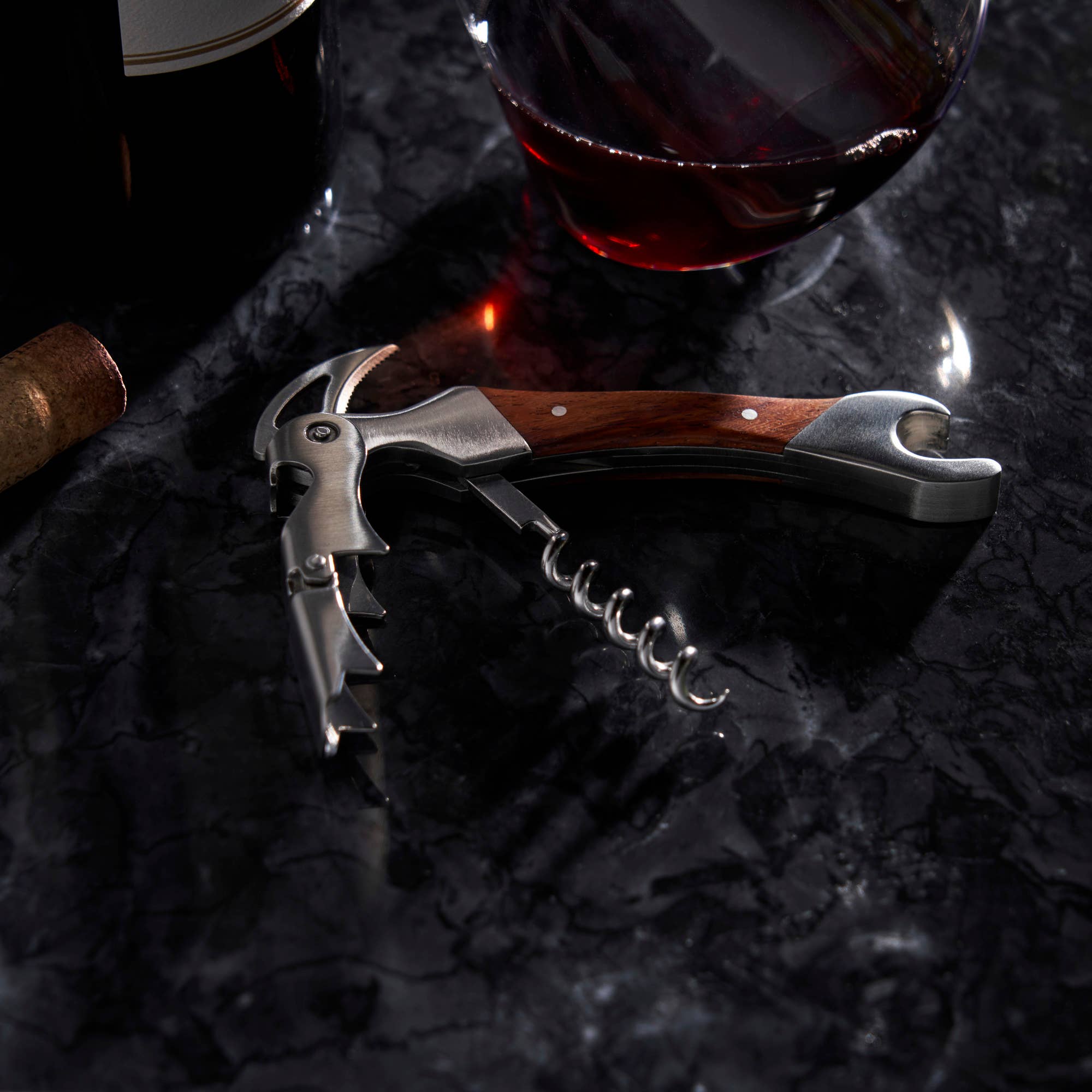 Viski - Admiral™ Rosewood DoubleHinged Corkscrew and Foil Cutter