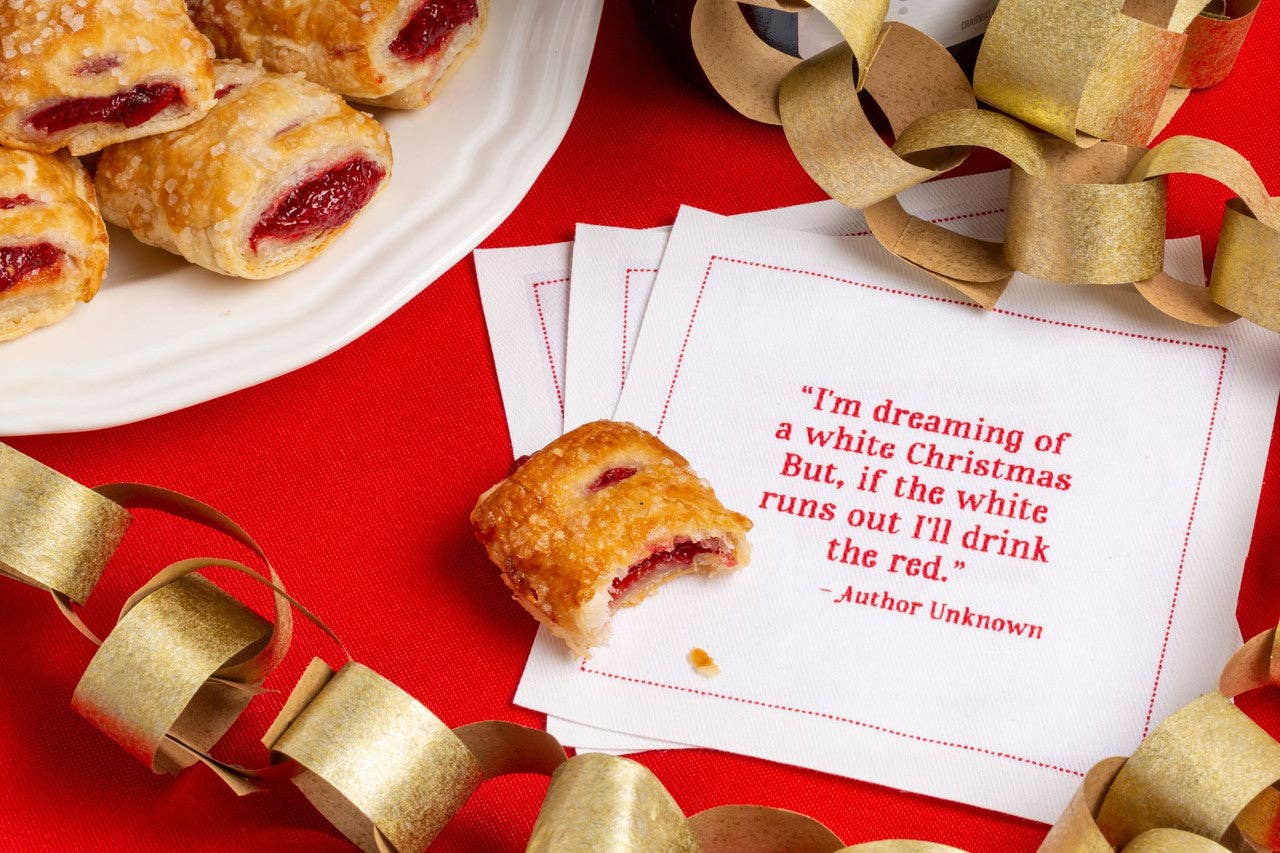 Five Star Napkins Inc. - Christmas Quotes White Cotton Cocktail Napkins x 50