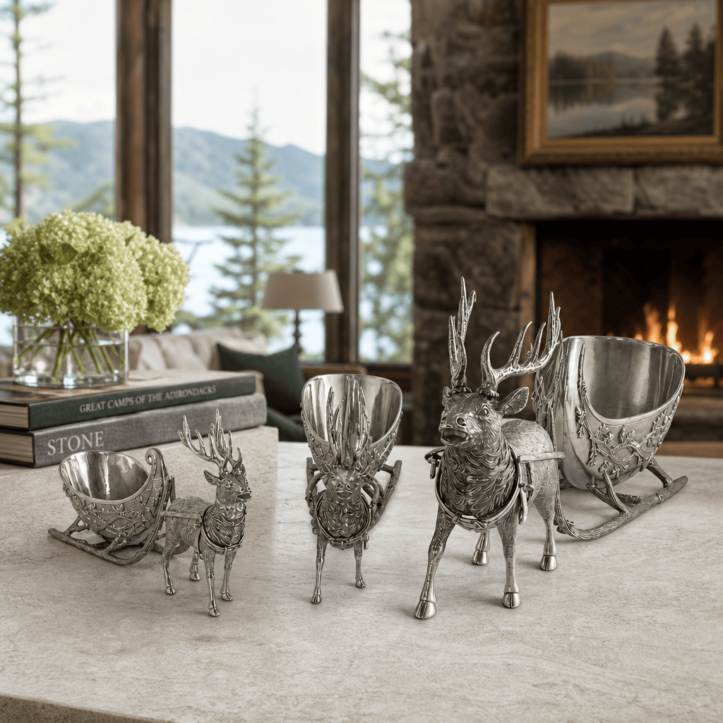 Pewter Reindeer Sleigh Centerpiece - Large