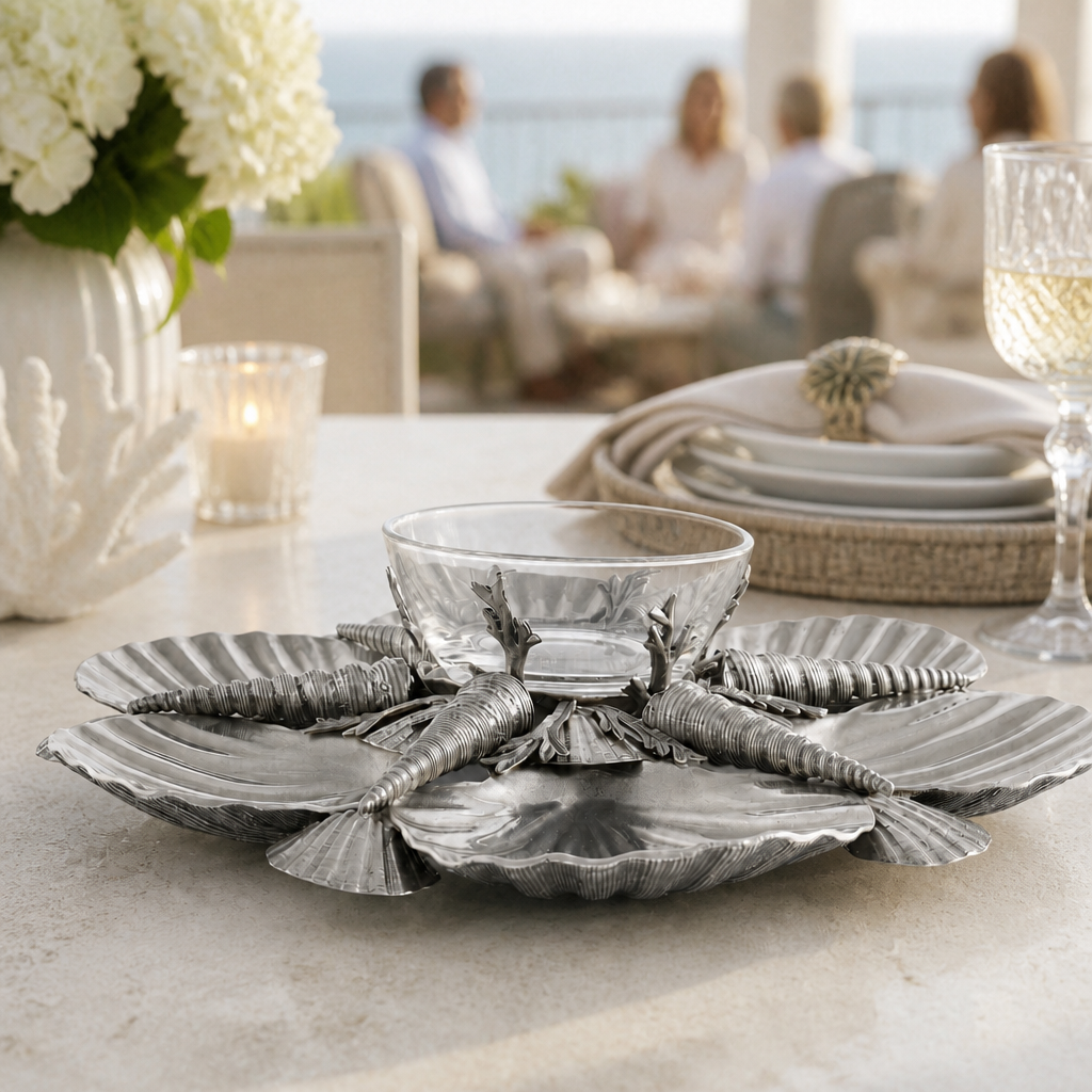 Pewter Marine Life Serving Tray
