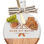 Acacia Bevel Board White w/ Ribbon & Gold Spreader Knife | Game Set Match | 9.75 x 8"