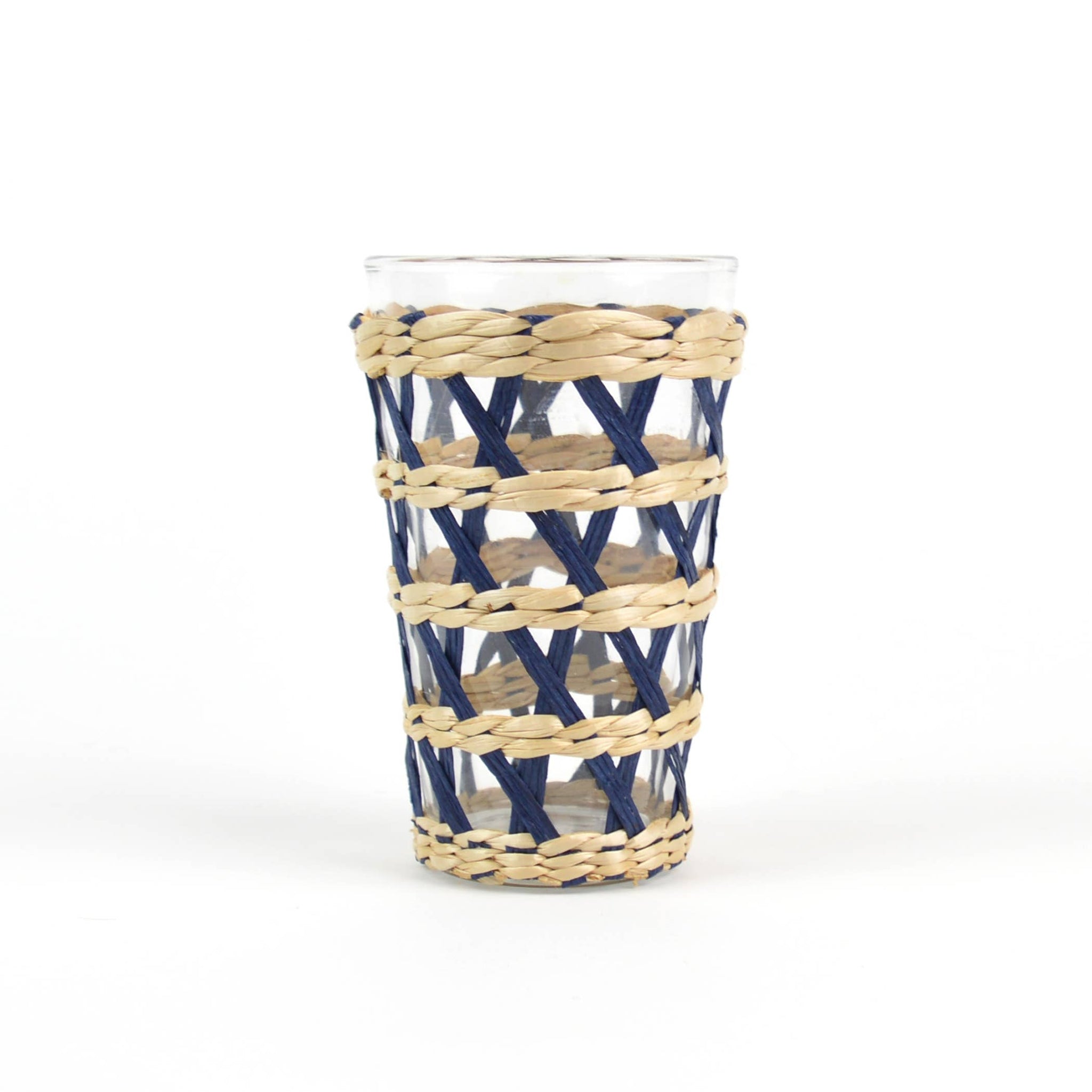 Navy Rattan Tumbler Glass