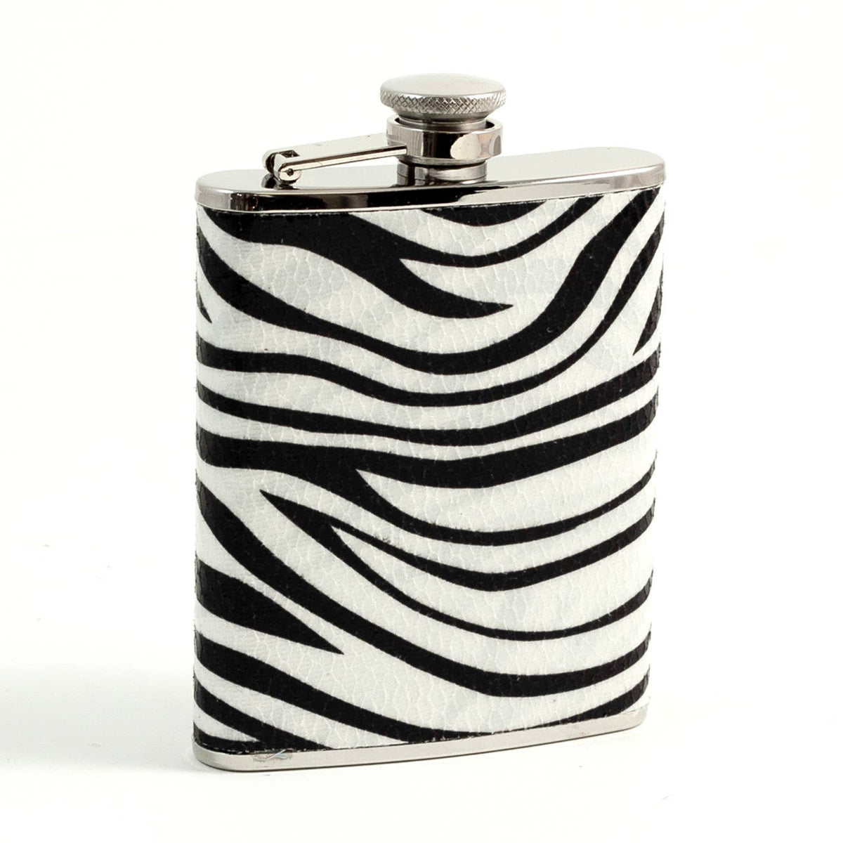 BeyBerk International - 6 oz. Stainless Steel "Zebra" Pattern Flask with Captive Cap