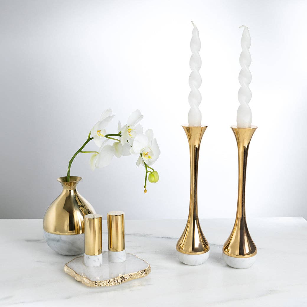 ANNA New York - Coluna Dual Candleholders, Marble & Gold, Set of 2