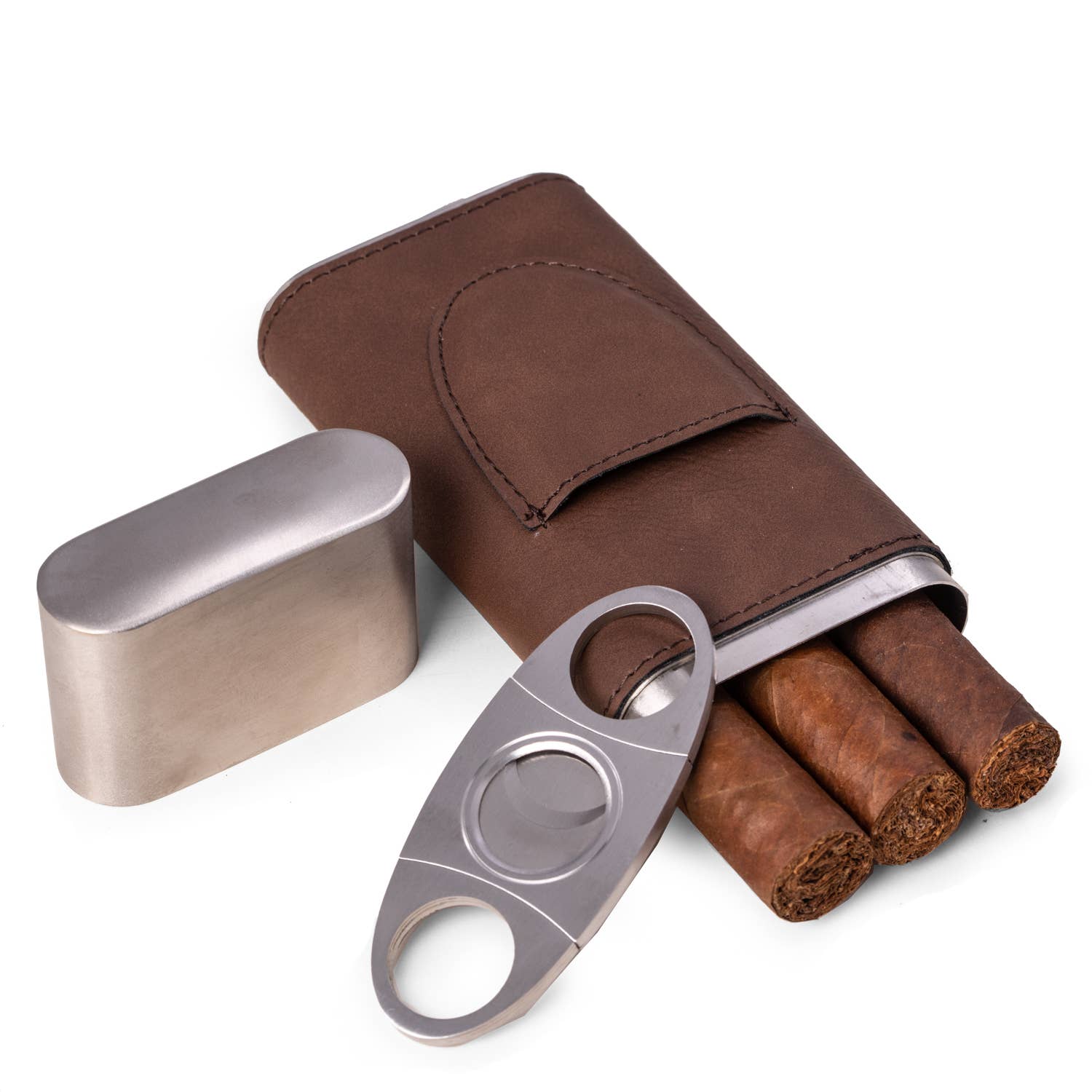 BeyBerk International - Harrison Leather and Steel Cigar Case with Cutter