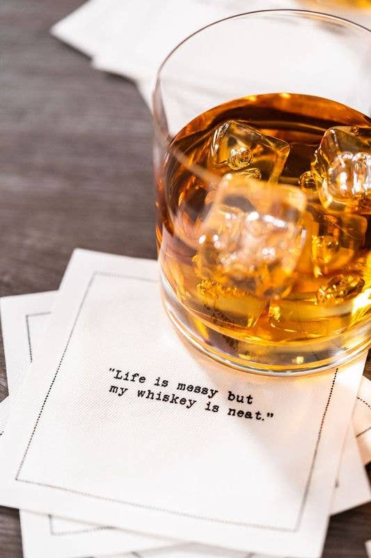Five Star Napkins Inc. - Whiskey Quotes - White Cotton Cocktail Napkins x 50