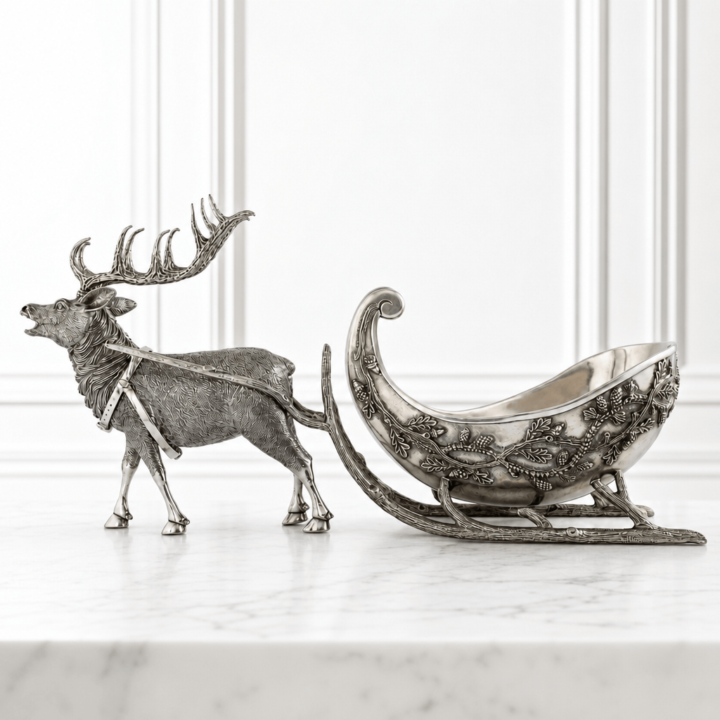 Pewter Reindeer Sleigh Centerpiece - Large