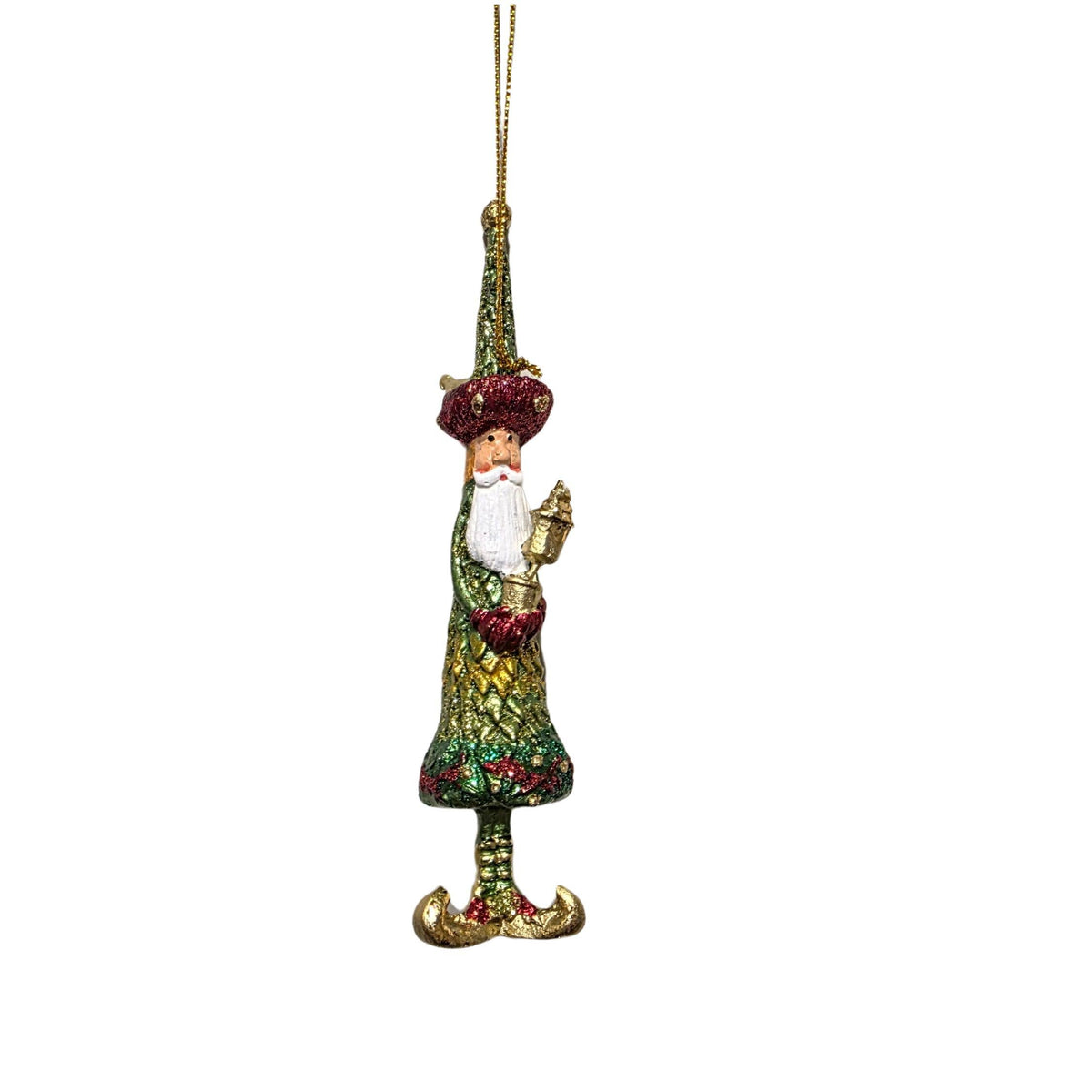 Dekorasyon Gifts  Decor - 5" Holly Slim Santa w/Birdhouse Ornament (Blooming Green)