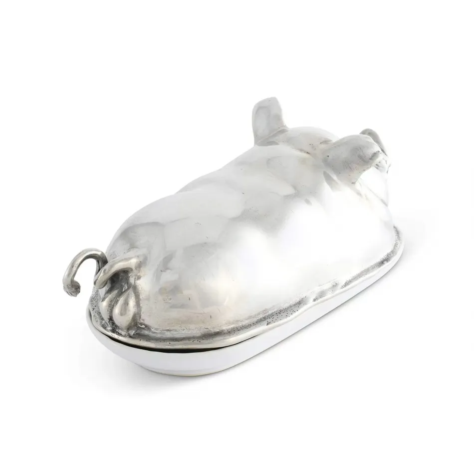 Pewter Happy Pig Butter Dish