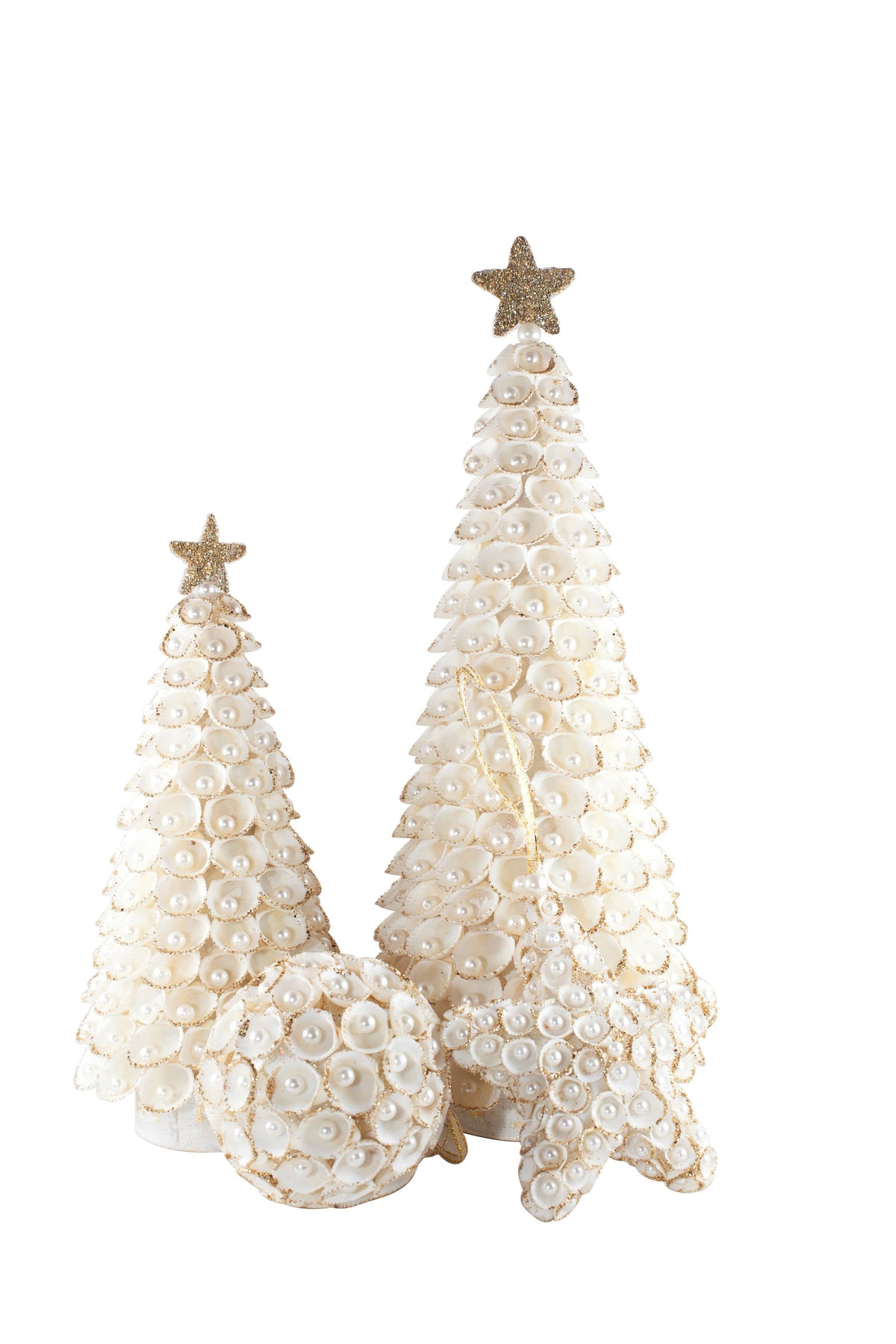 Dekorasyon Gifts  Decor - Clamrose Shell Cone Tree w/Pearls (White/Gold)