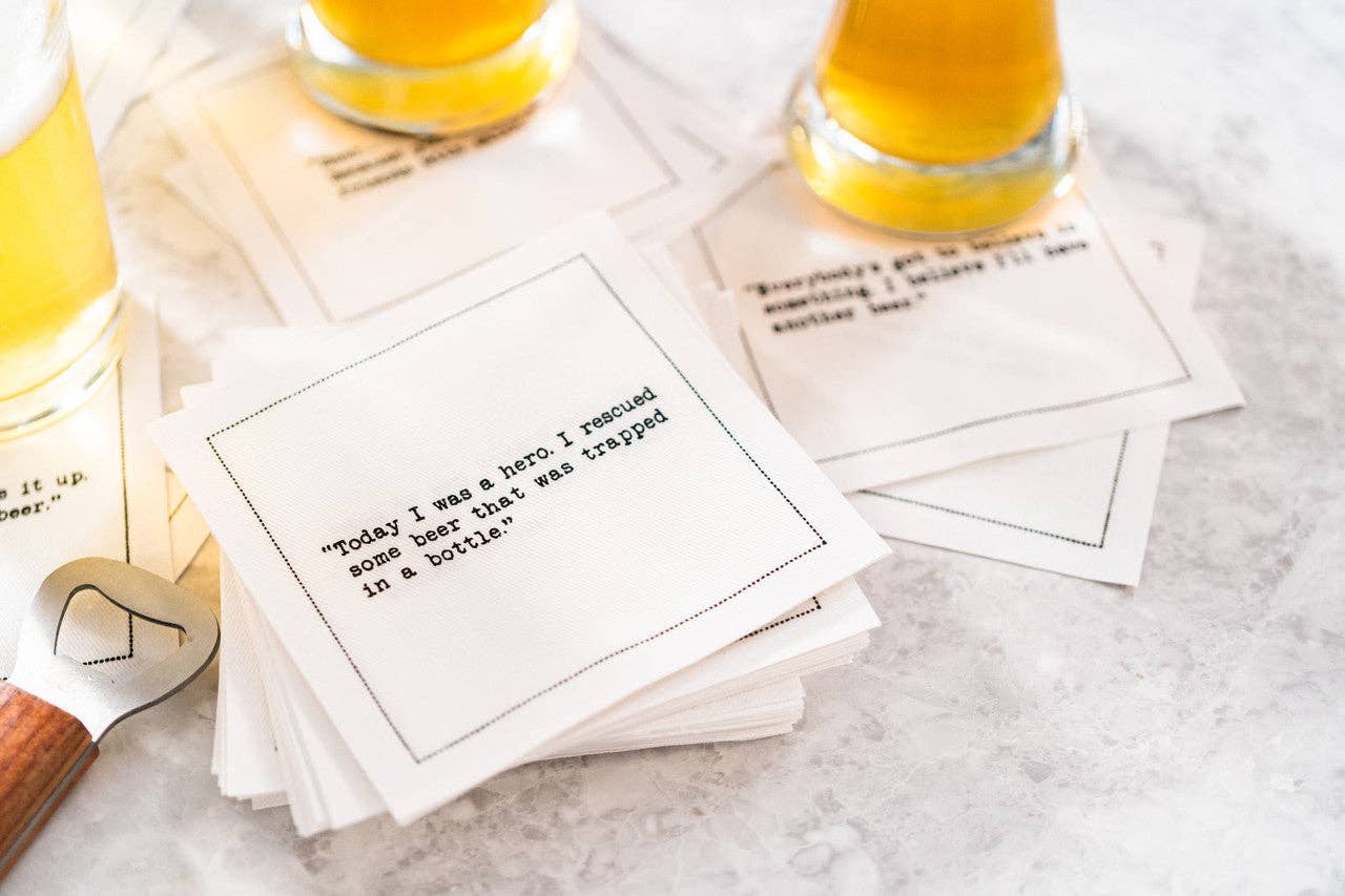 Five Star Napkins Inc. - Beer Quotes - White Cotton Cocktail Napkins x 50