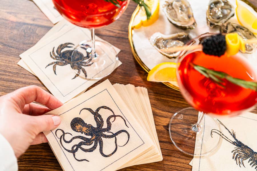 Five Star Napkins Inc. - Crustacean Cotton Cocktail Napkins - 50x