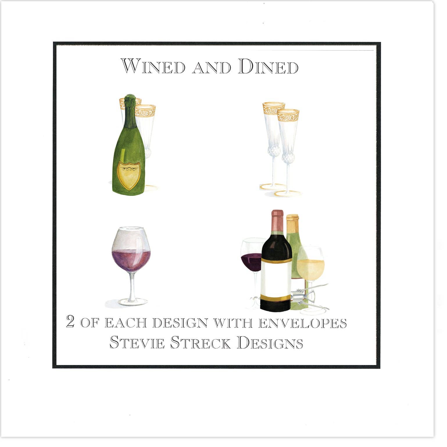 Stevie Streck Designs - GIFT BOX NOTE CARDS Wined 'N Dined