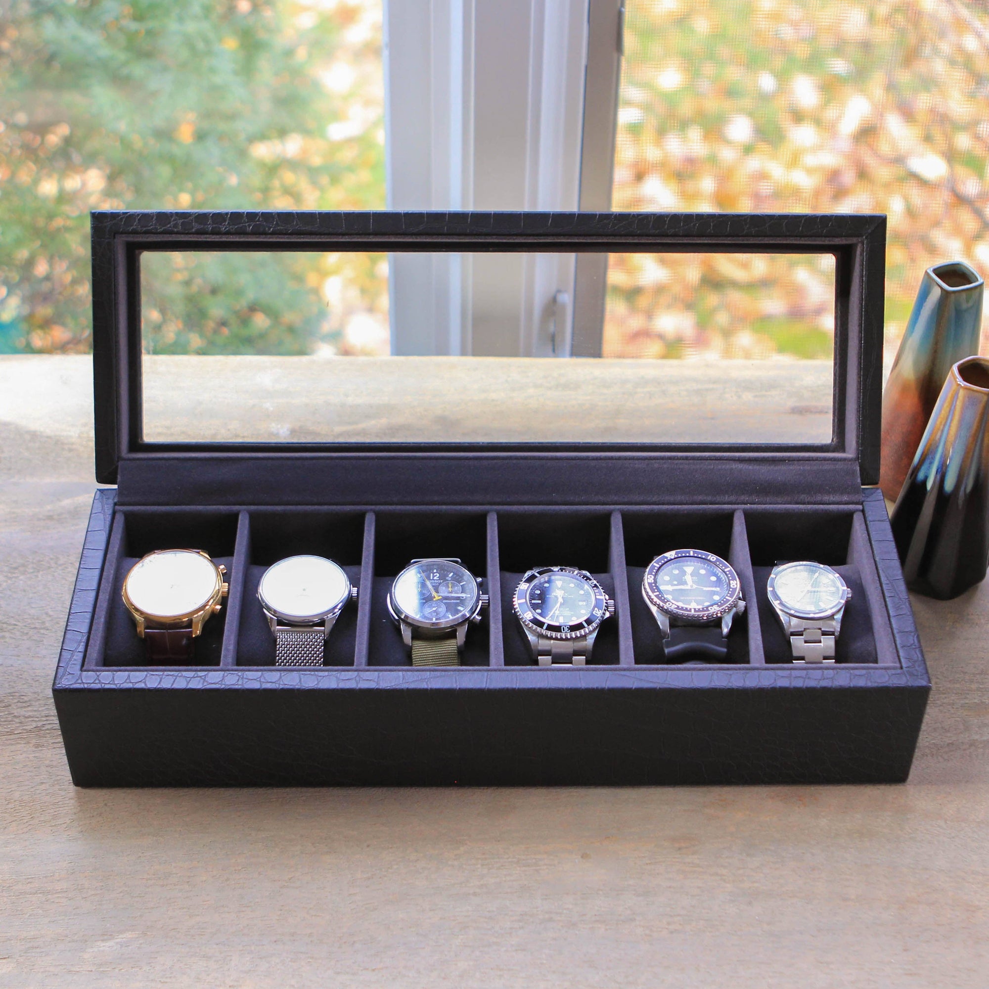 Case Elegance - Faux Crocodile Watch Box - 6 Slot