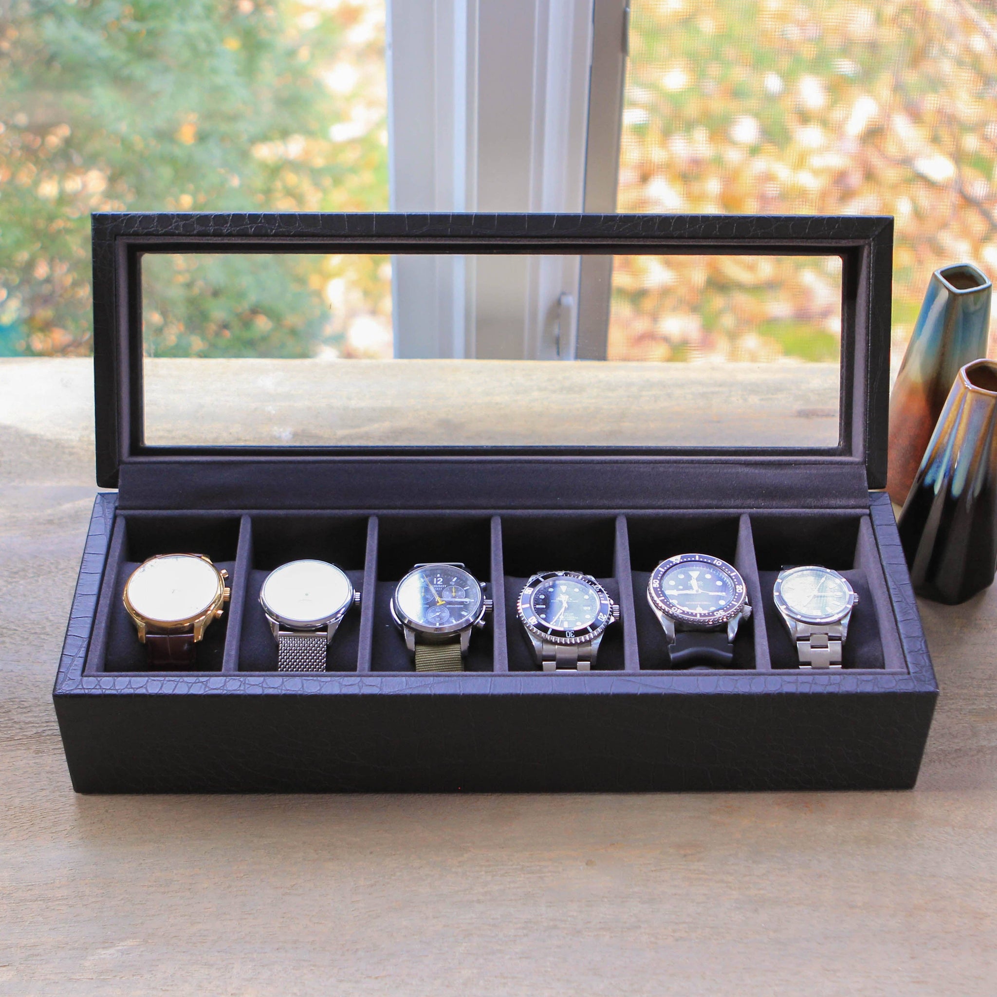 Case Elegance - Faux Crocodile Watch Box - 6 Slot