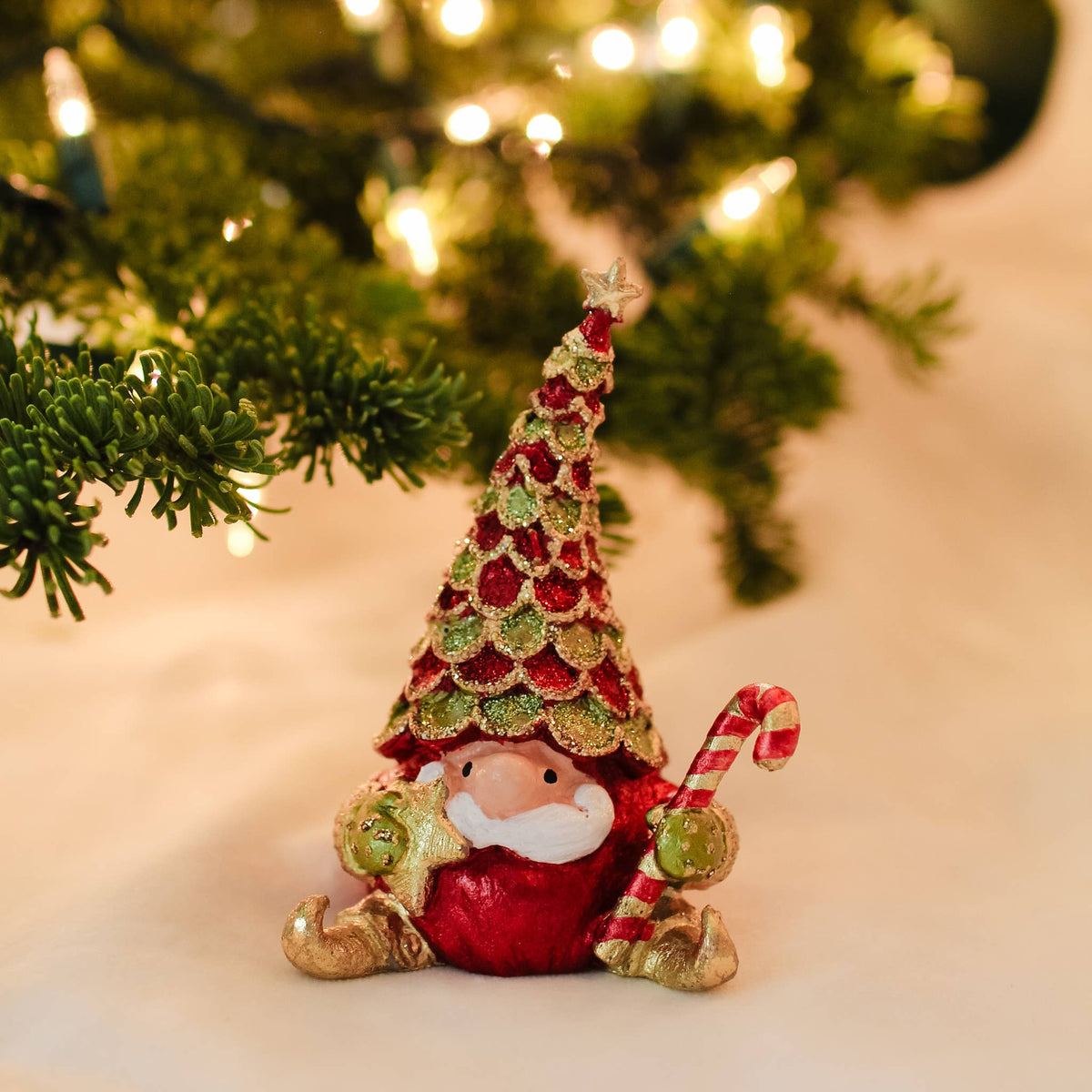 Dekorasyon Gifts  Decor - 4" Eliptikal Sharon Gnome Ornament (Red/Citron)
