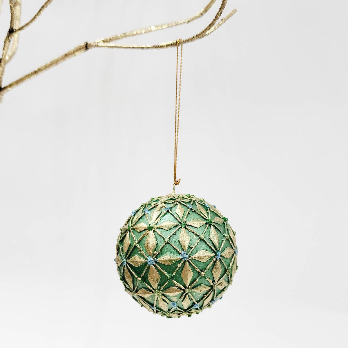 Dekorasyon Gifts  Decor - 3" Diamond Burst Ball Orn (Evergreen)