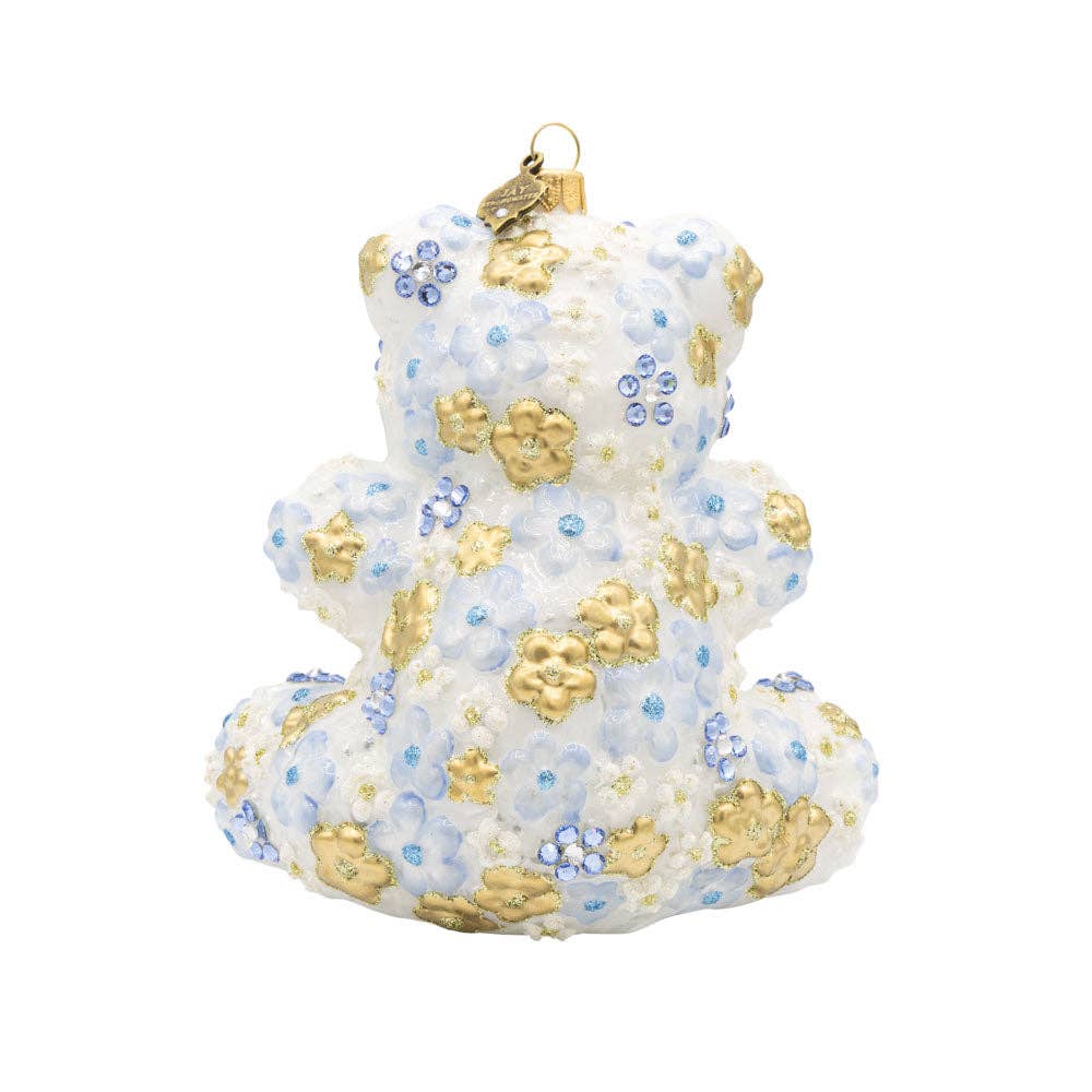 Jay Strongwater - Blue Floral Teddy Ornament