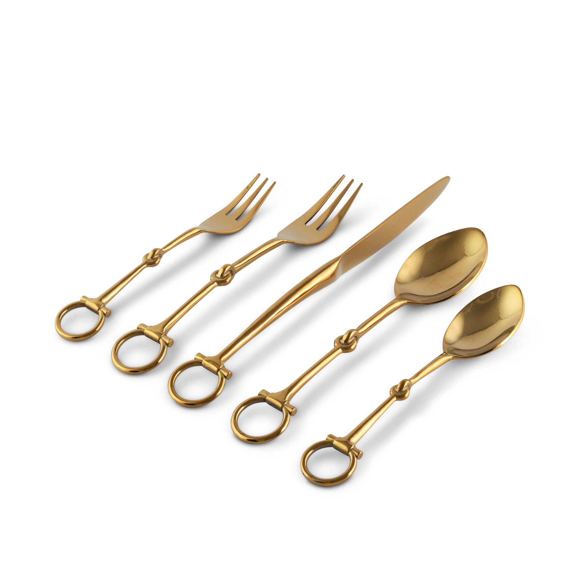 Vagabond House - Bit  Five piece Flatware Set - Stainless Steel Shiny Gold