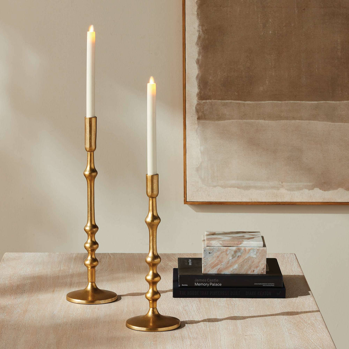 Napa Home & Garden - Nicholas Taper Holders, Set of 2 - Gold Cast Aluminum