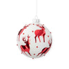 White Glass Ornament with Red Reindeer & Crystals, 2 Sizes