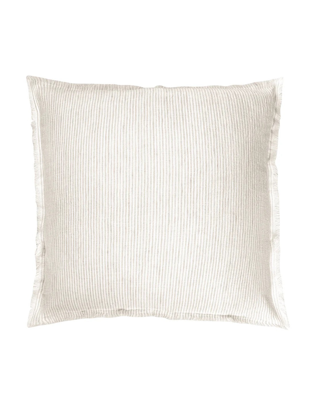 Beige Pinstripe Fringe Soft Linen Pillow