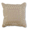 Camel Linen & Velvet Embroidered Square Pattern Pillow 20"