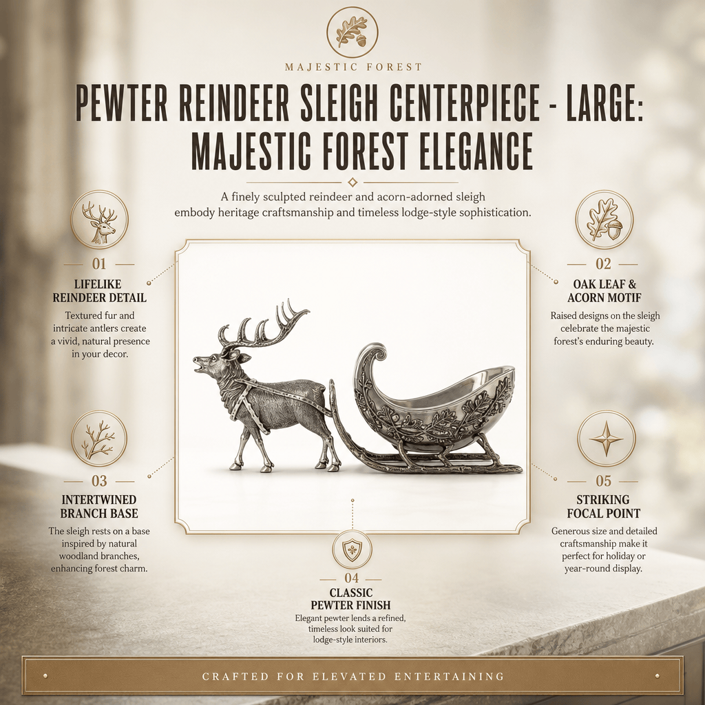 Pewter Reindeer Sleigh Centerpiece - Large