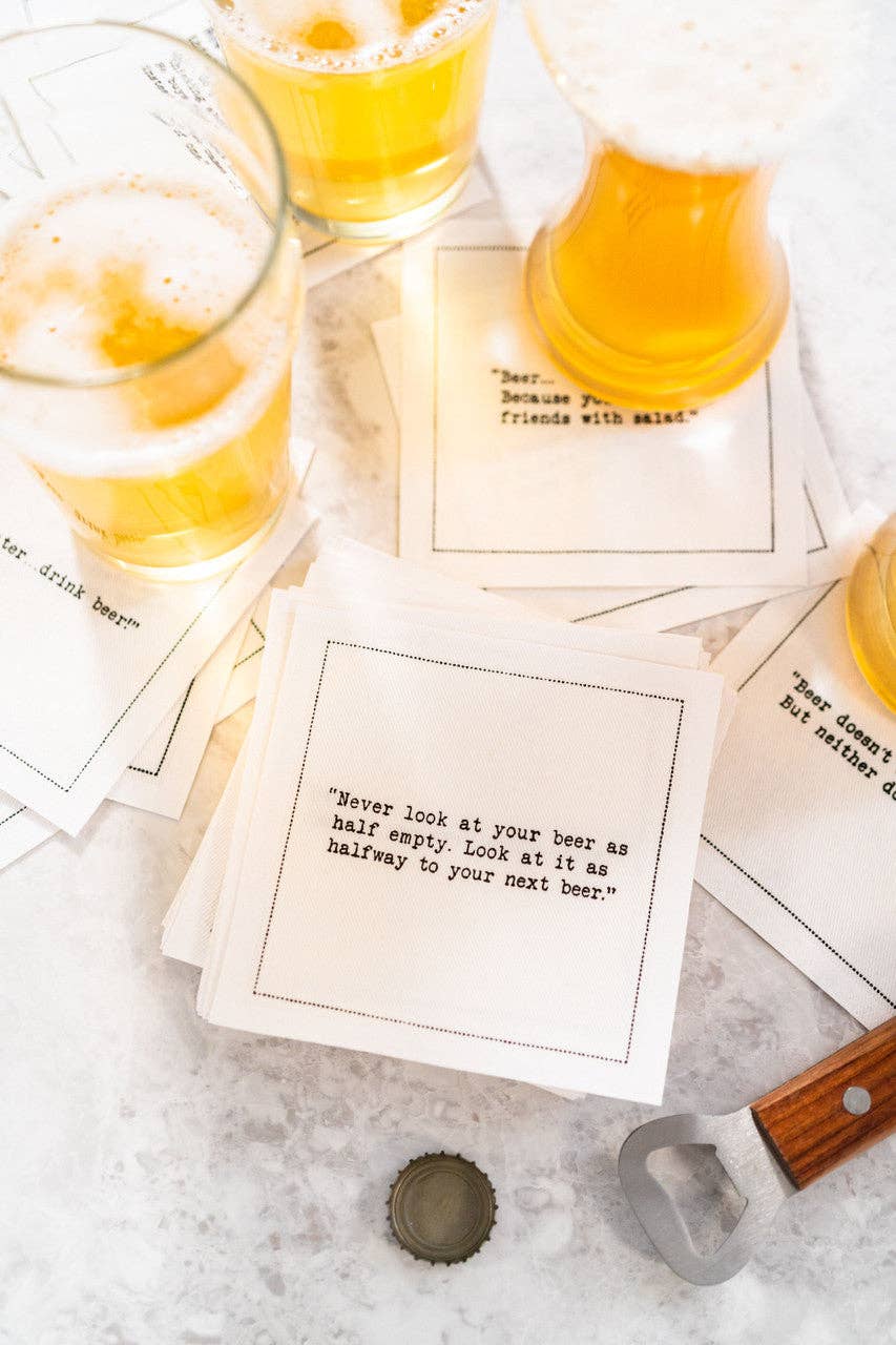 Five Star Napkins Inc. - Beer Quotes - White Cotton Cocktail Napkins x 50