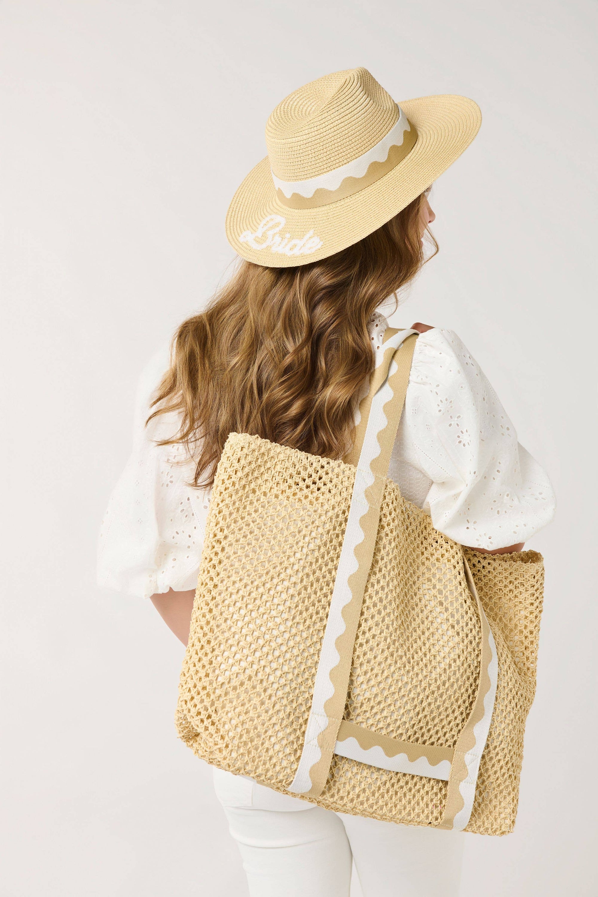 "BRIDE" Hat & Tote Set in Natural