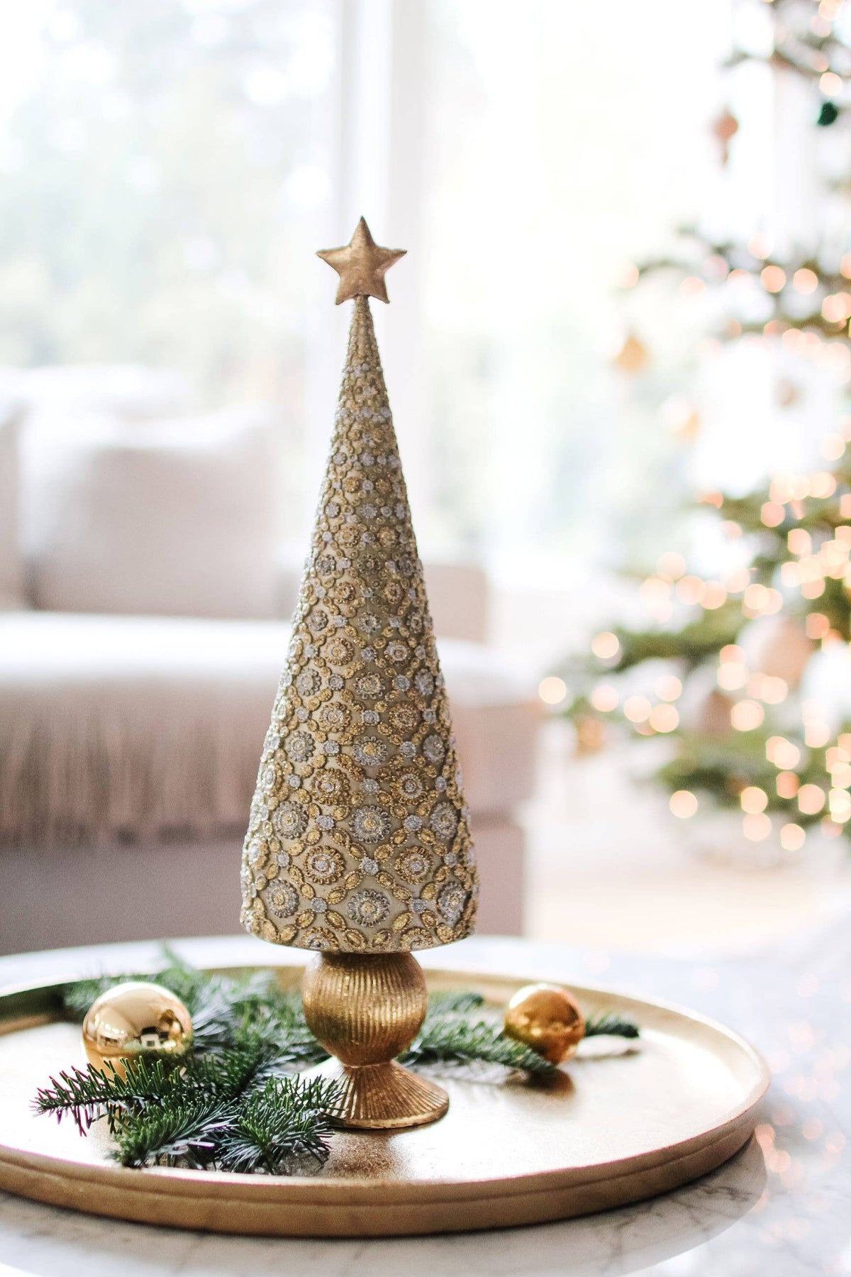 Dekorasyon Gifts  Decor - 17" Amalfi Cone Tree (Dark Champagne)