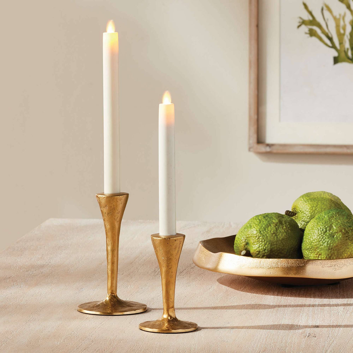 Napa Home & Garden - Noah Taper Holders, Set of 2 - Gold, Cast Aluminum Design