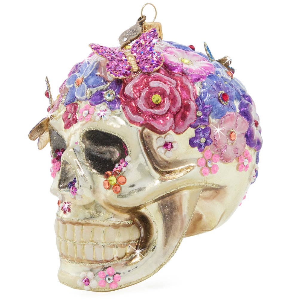 Jay Strongwater - Floral Skull Glass Ornament
