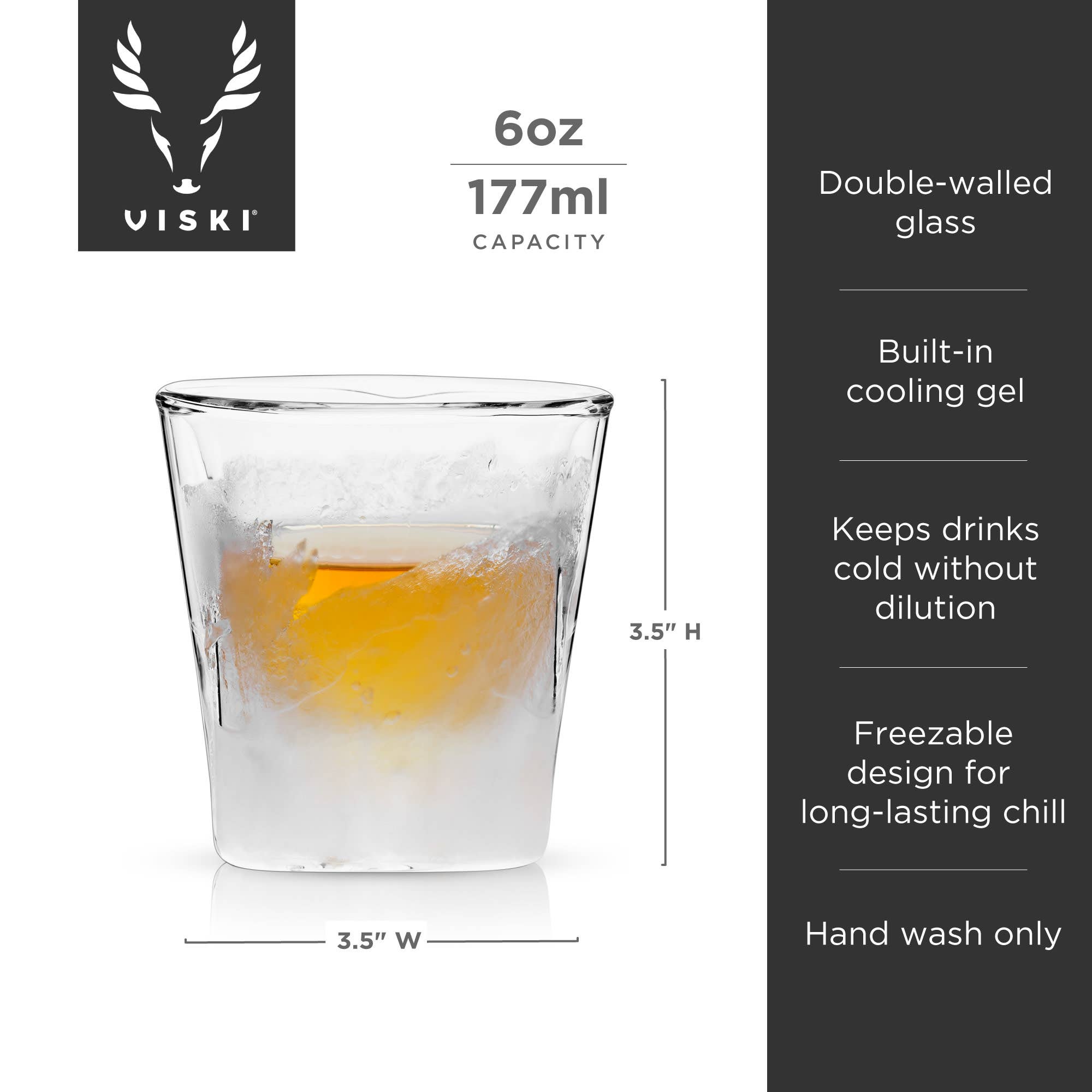 Viski - Glacier™ Double Walled Chilling Whiskey Glass w Cooling Gel