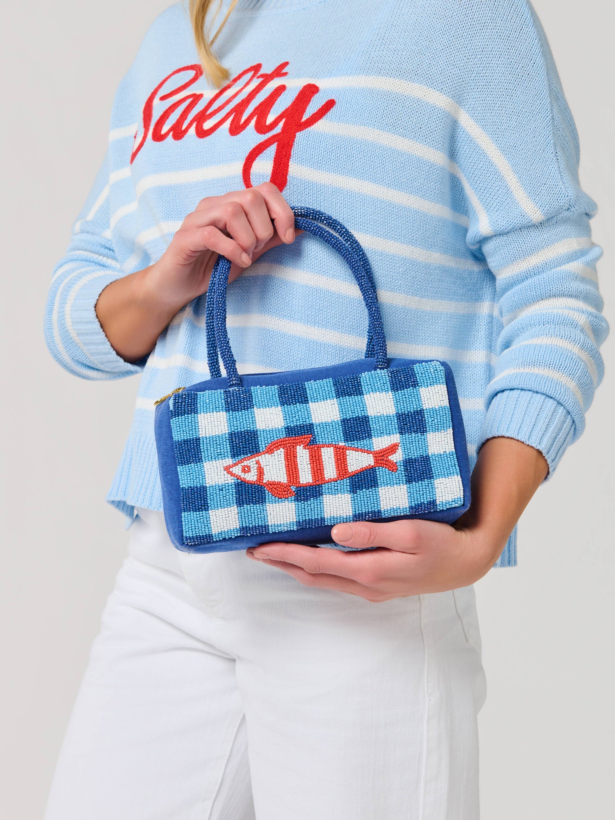 Beaded Fish Mini Bag, Blue
