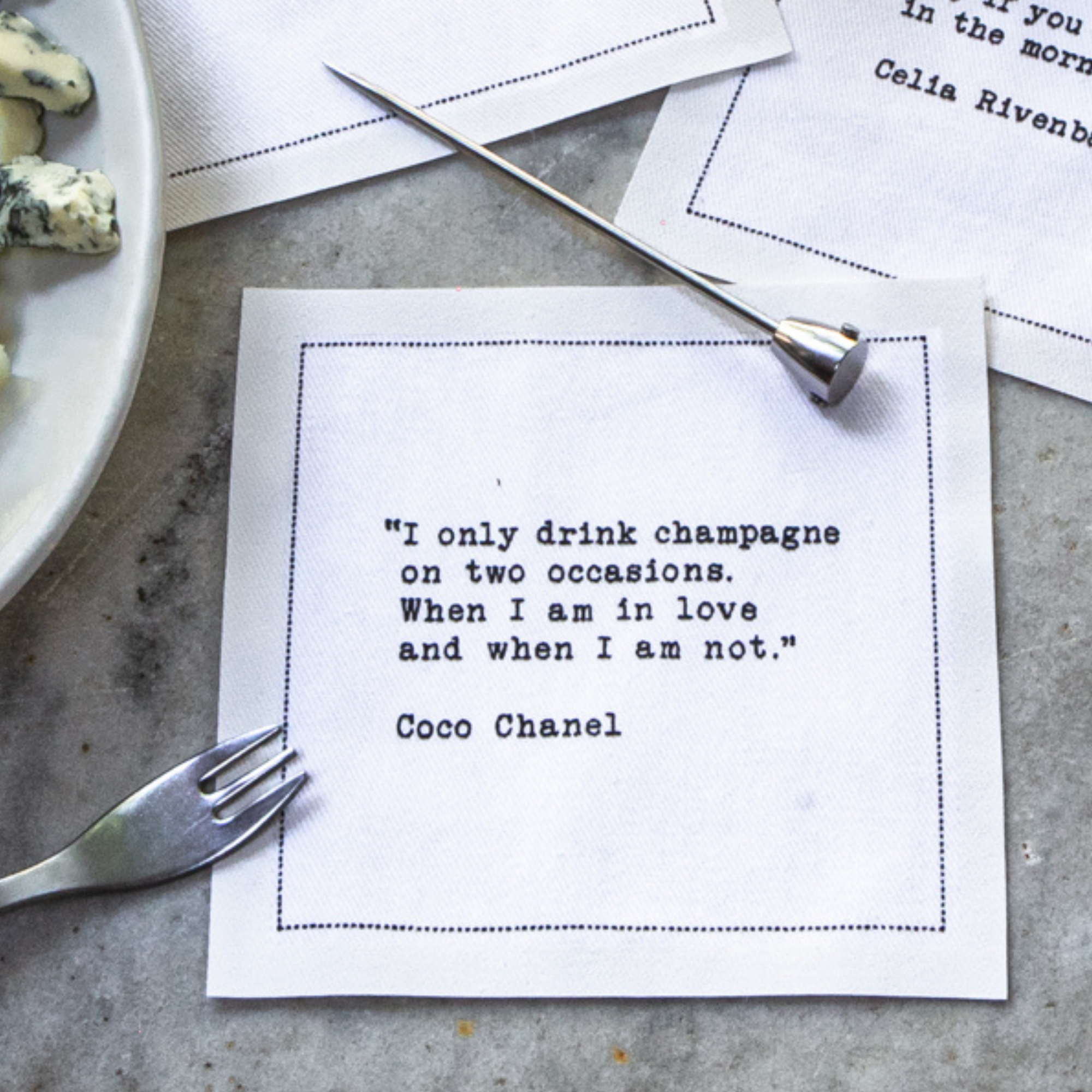 Five Star Napkins Inc. - Champagne Quotes - White Cotton Cocktail Napkins 50x