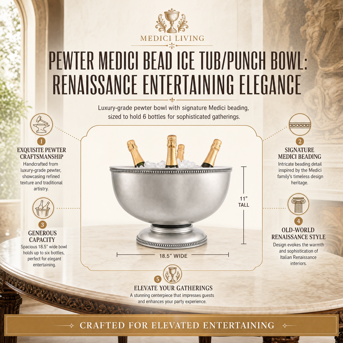 Vagabond House - Pewter Medici Bead Ice Tub/Punch Bowl