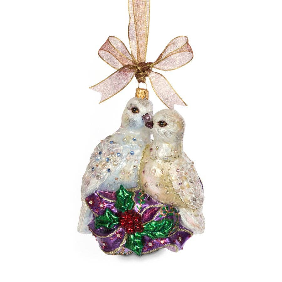 Jay Strongwater - Two Turtle Doves Glass Ornament