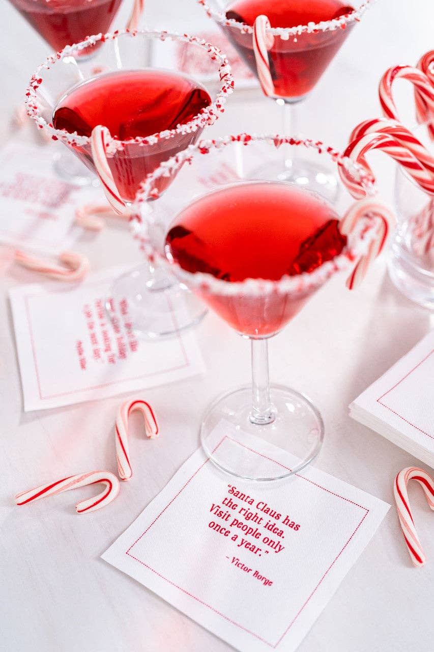 Five Star Napkins Inc. - Christmas Quotes White Cotton Cocktail Napkins x 50