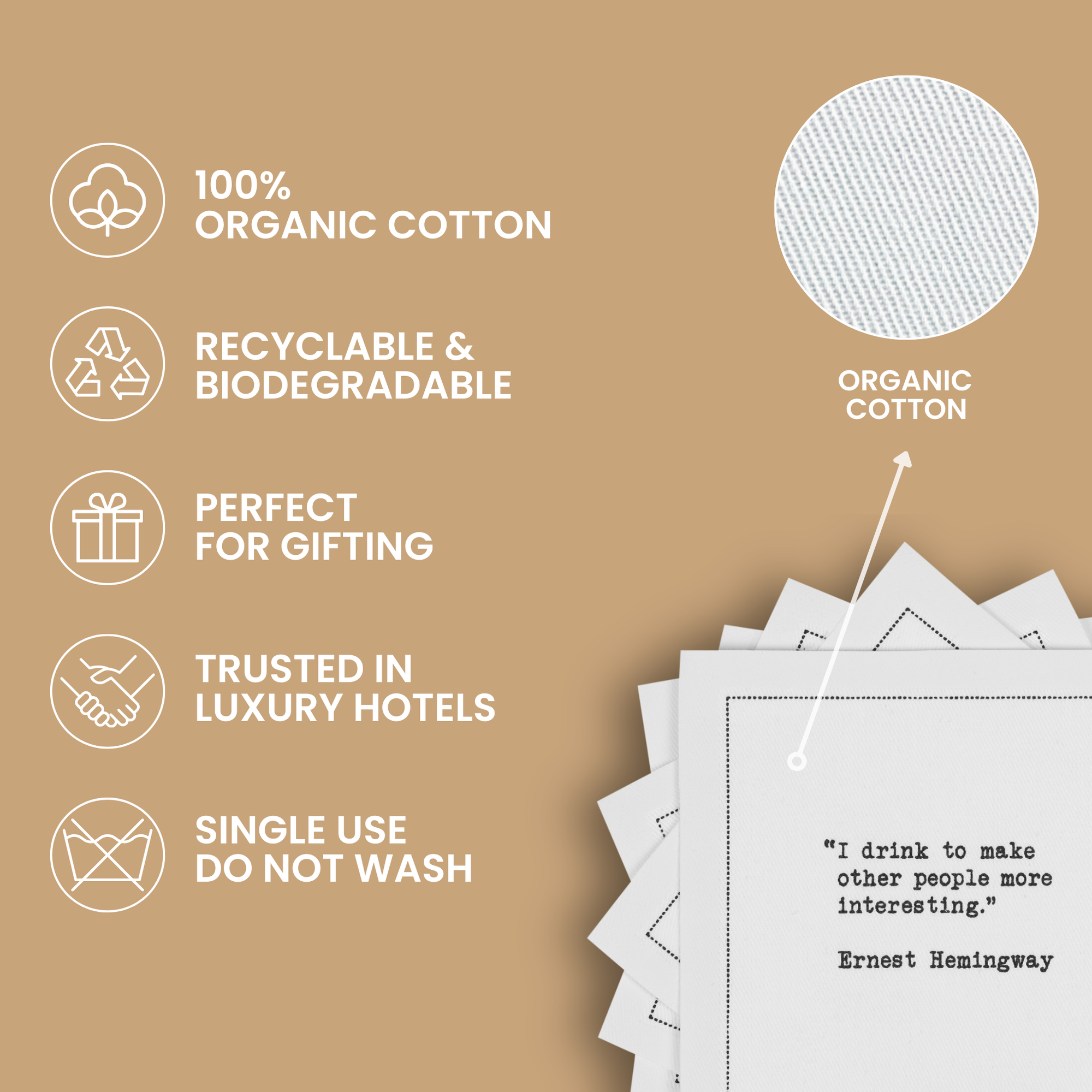 Five Star Napkins Inc. - Drinking Quotes - Black Cotton Cocktail Napkins 50x