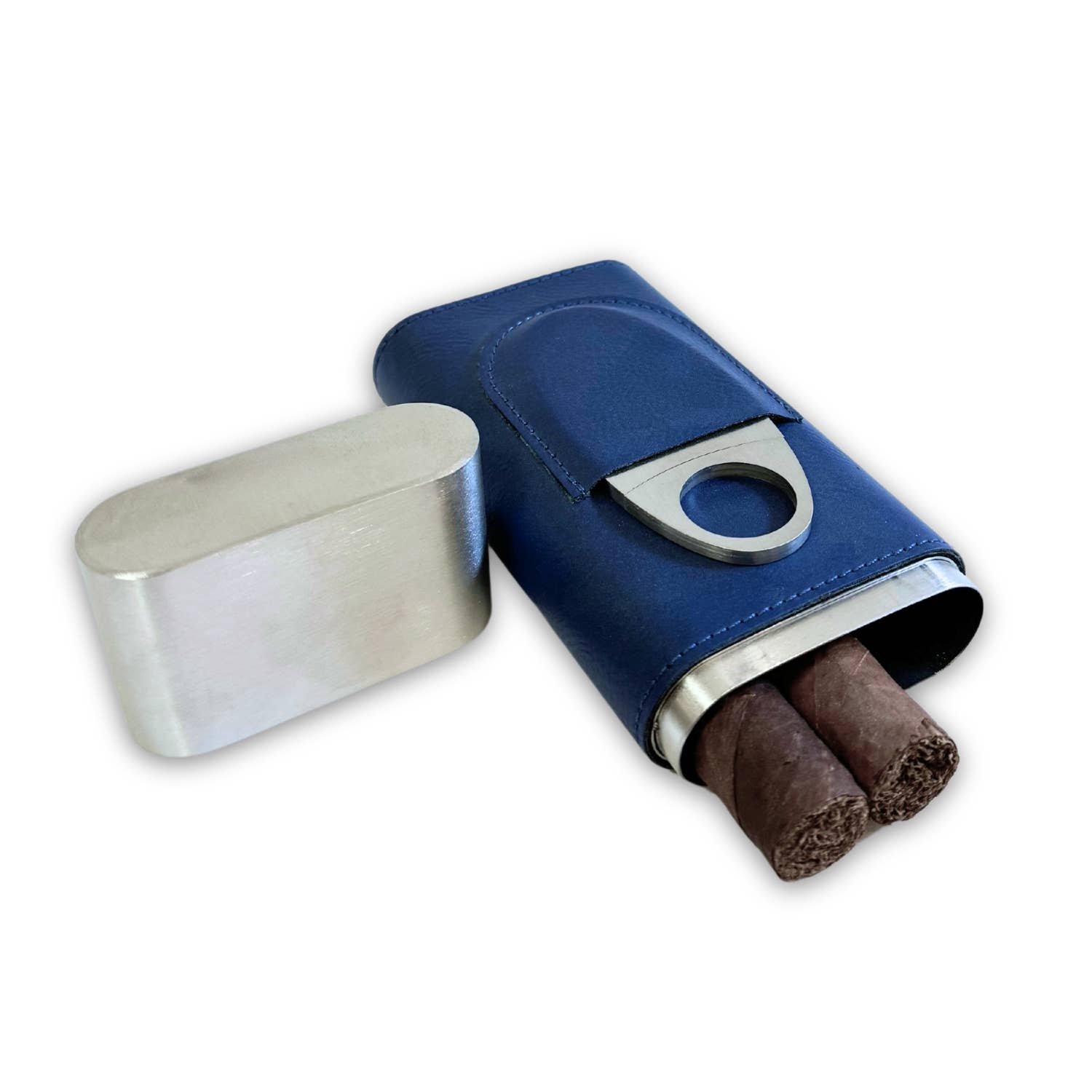 BeyBerk International - Harrison Leather and Steel Cigar Case with Cutter