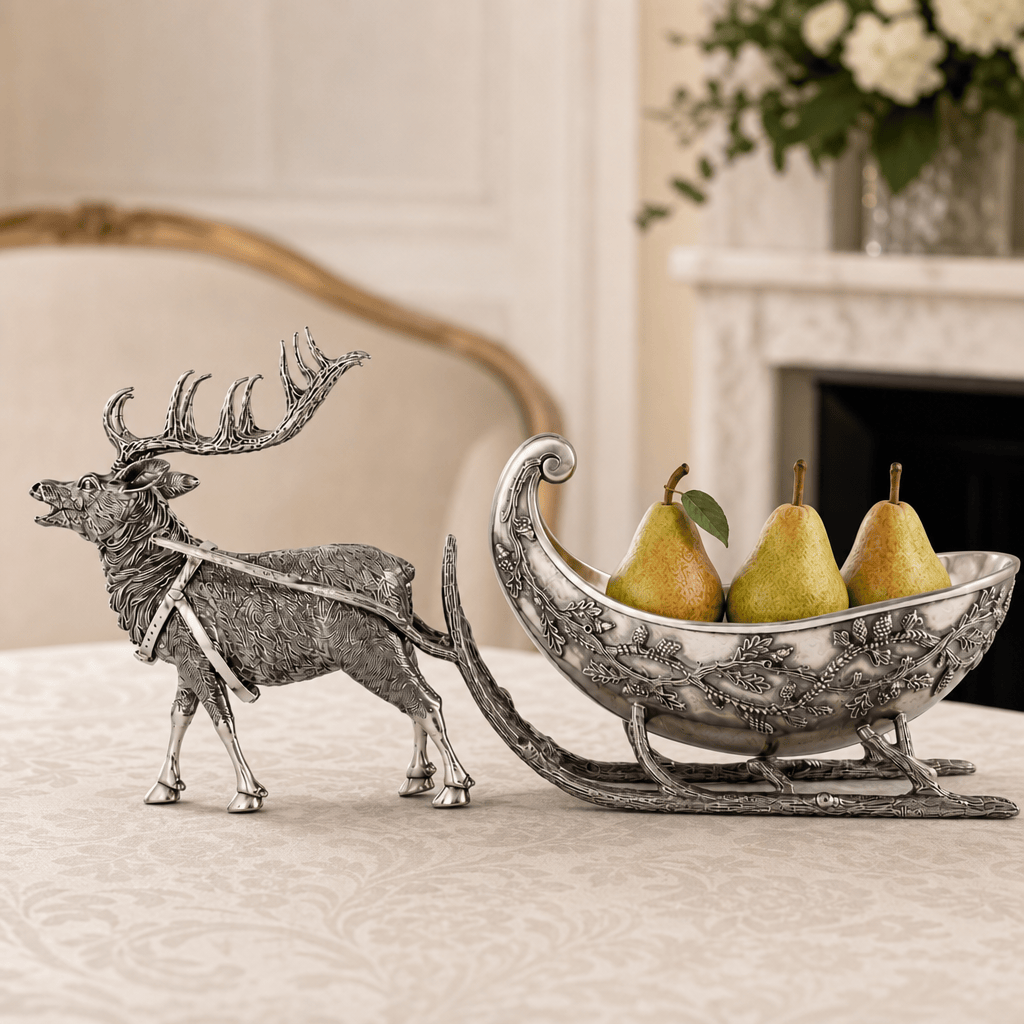 Pewter Reindeer Sleigh Centerpiece - Large