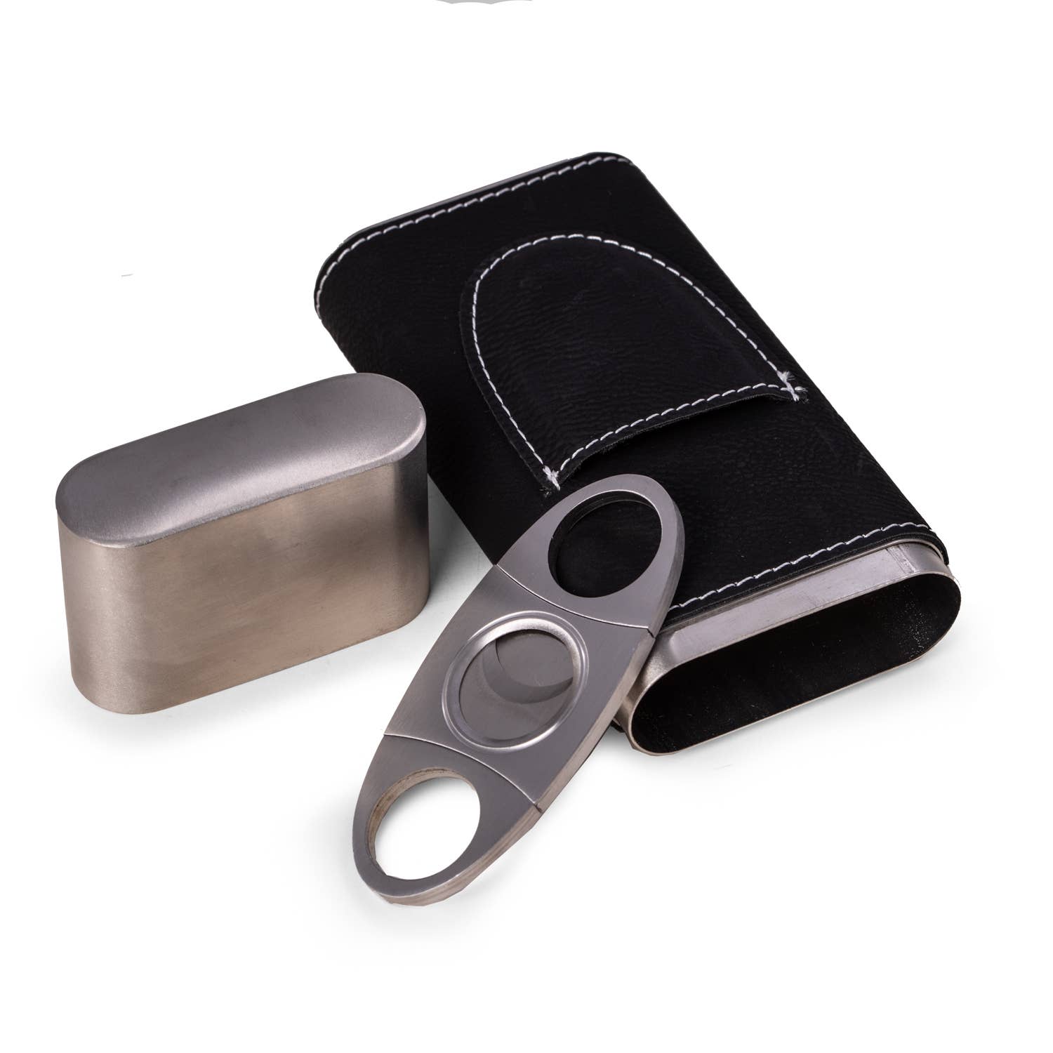 BeyBerk International - Harrison Leather and Steel Cigar Case with Cutter