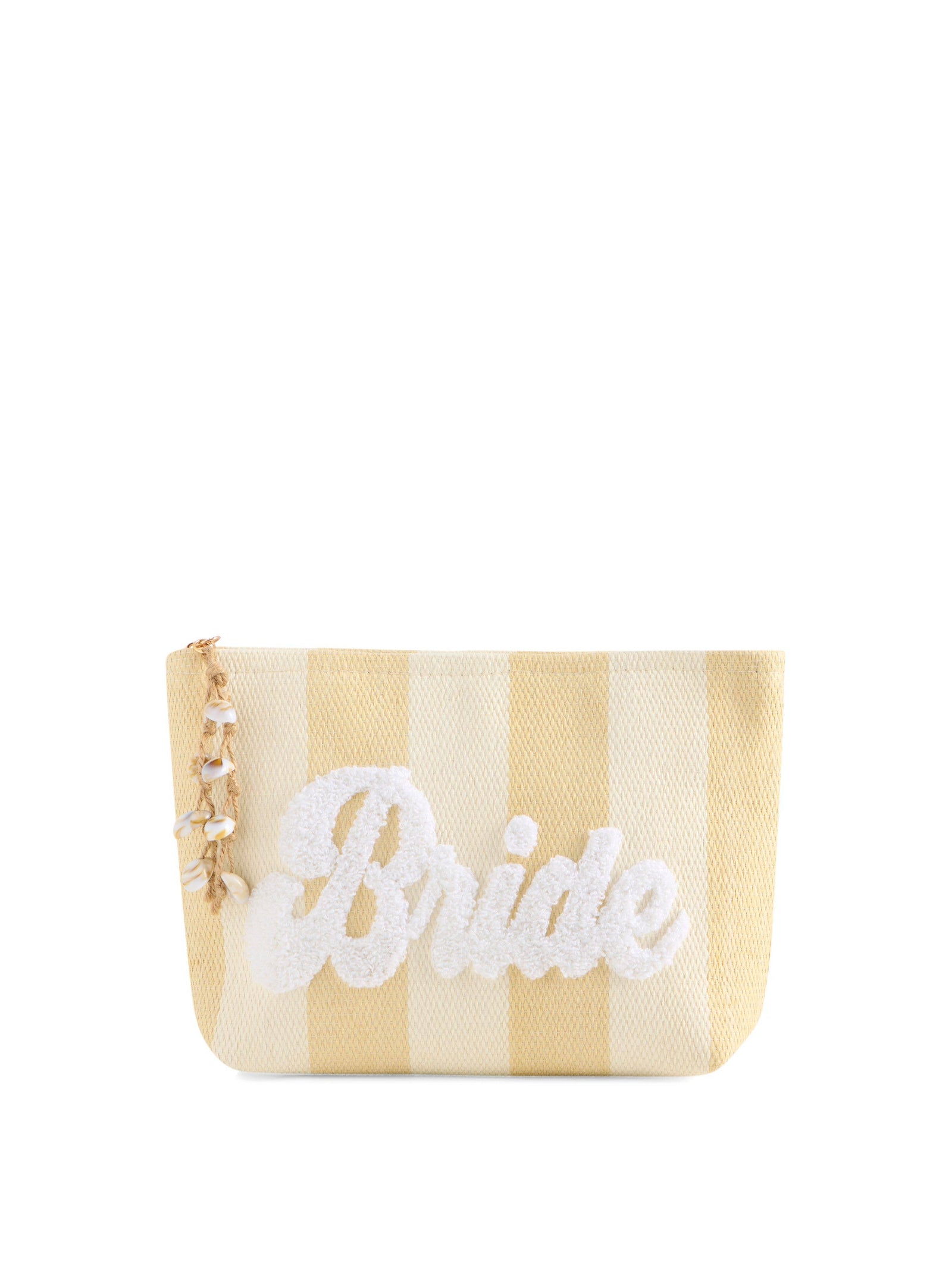 "BRIDE" Stripe Zip Pouch, Natural