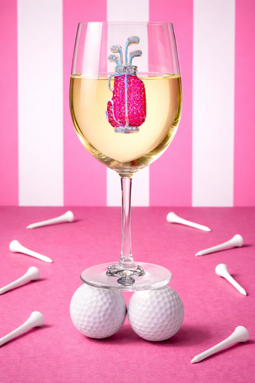 Golf Bag Jeweled Stemmed Wine Glass