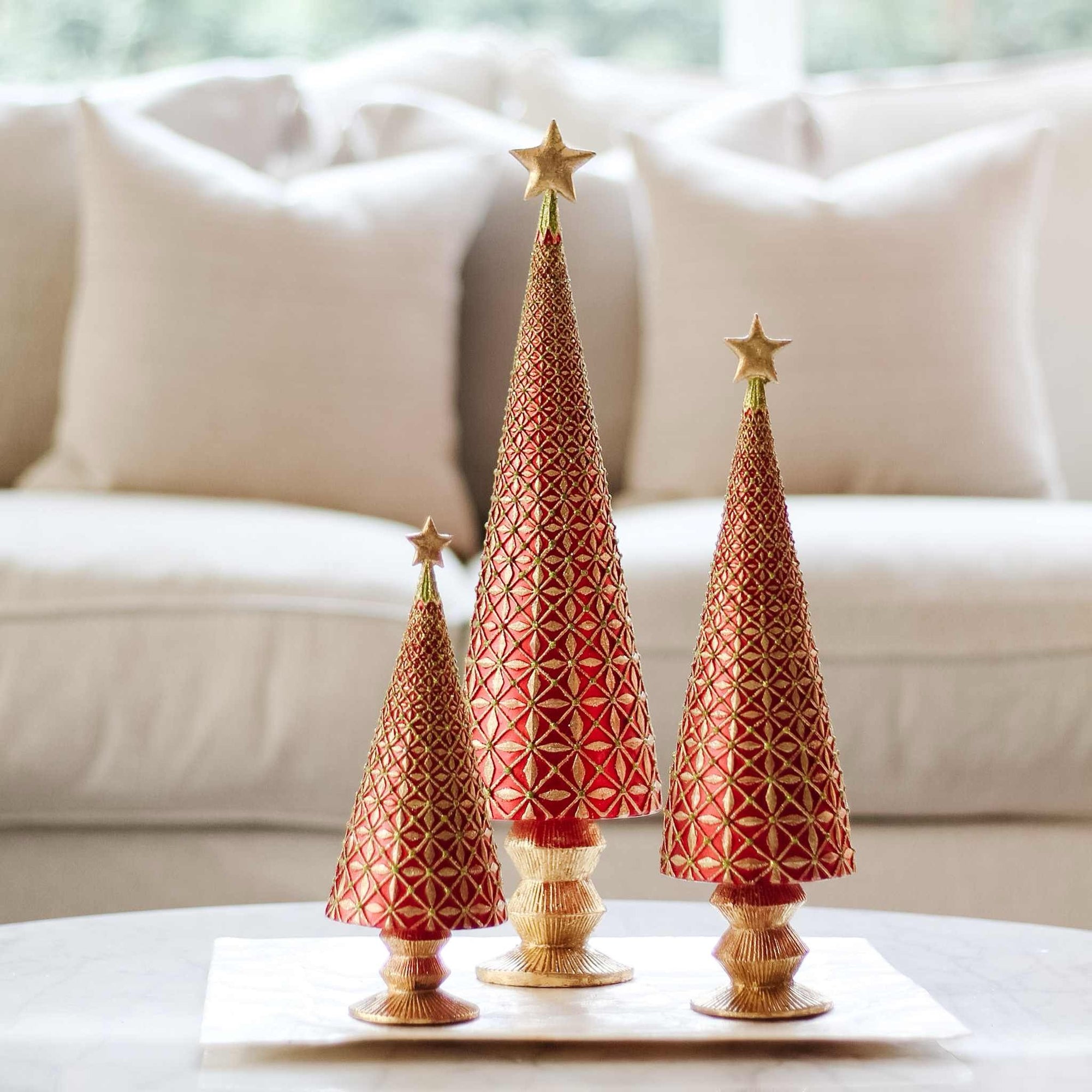Diamond Burst Cone Tree w/Star (Red/Citron) 17"