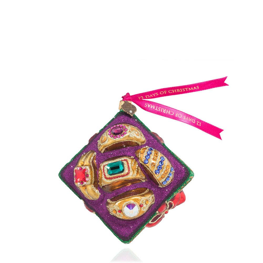 Jay Strongwater - Five Golden Rings Glass Ornament
