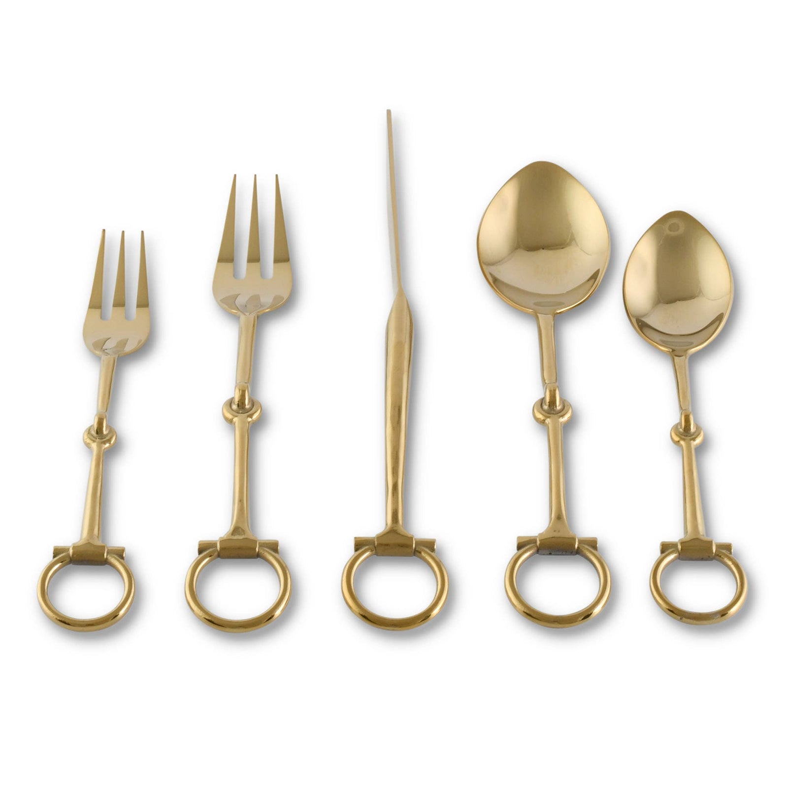 Vagabond House - Bit  Five piece Flatware Set - Stainless Steel Shiny Gold