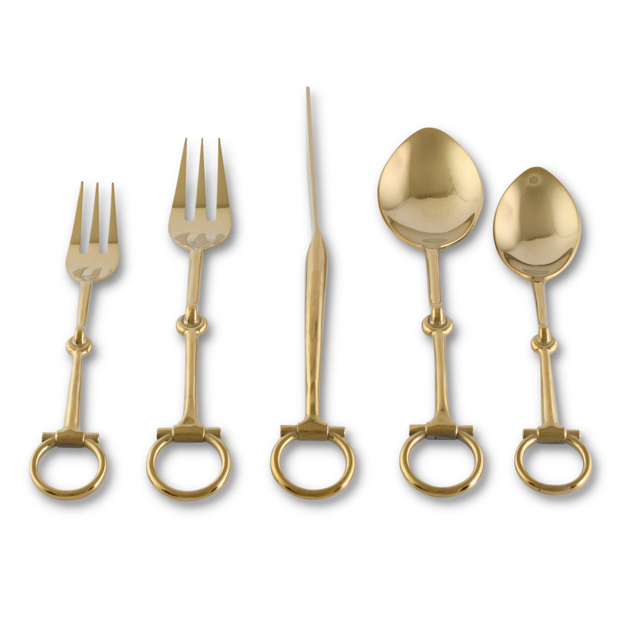Vagabond House - Bit  Five piece Flatware Set - Stainless Steel Shiny Gold